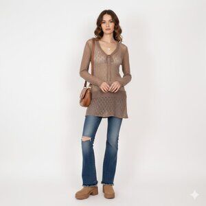 *Matthias Y2K Beige Knit Long Sleeve Tunic Blouse